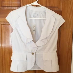 New York and Company White Ruffle Blazer - Size 6